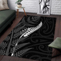 New Zealand Chur Bro Area Rug Maori Koru With Silver Fern LT05 Black - Polynesian Pride