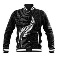 Personalised New Zealand Chur Bro Baseball Jacket Maori Koru With Silver Fern LT05 Unisex Black - Polynesian Pride