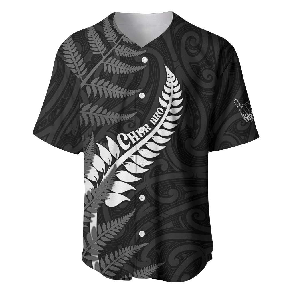 Personalised New Zealand Chur Bro Baseball Jersey Maori Koru With Silver Fern LT05 Black - Polynesian Pride