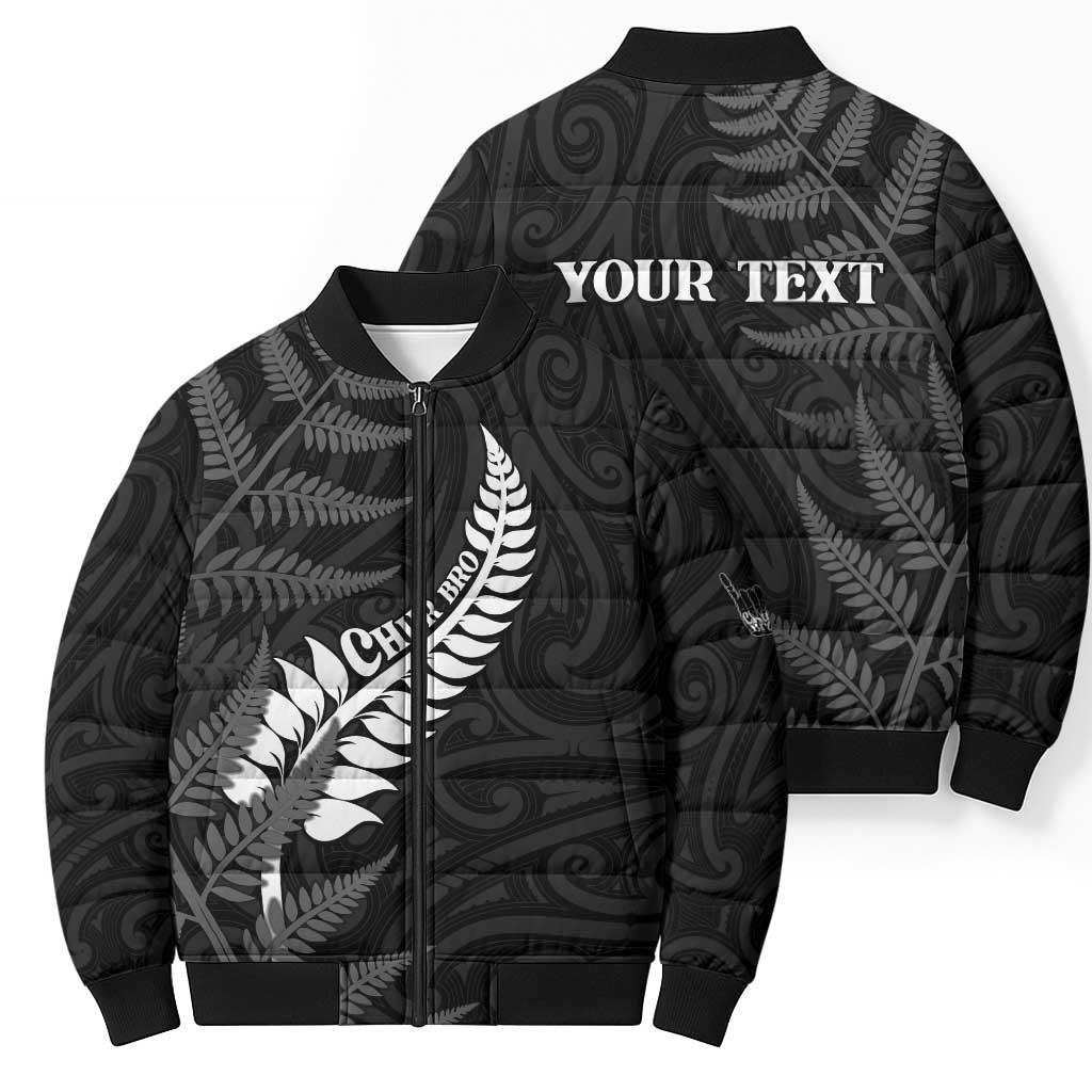 Personalised New Zealand Chur Bro Bomber Puffer Jacket Maori Koru With Silver Fern LT05 - Polynesian Pride