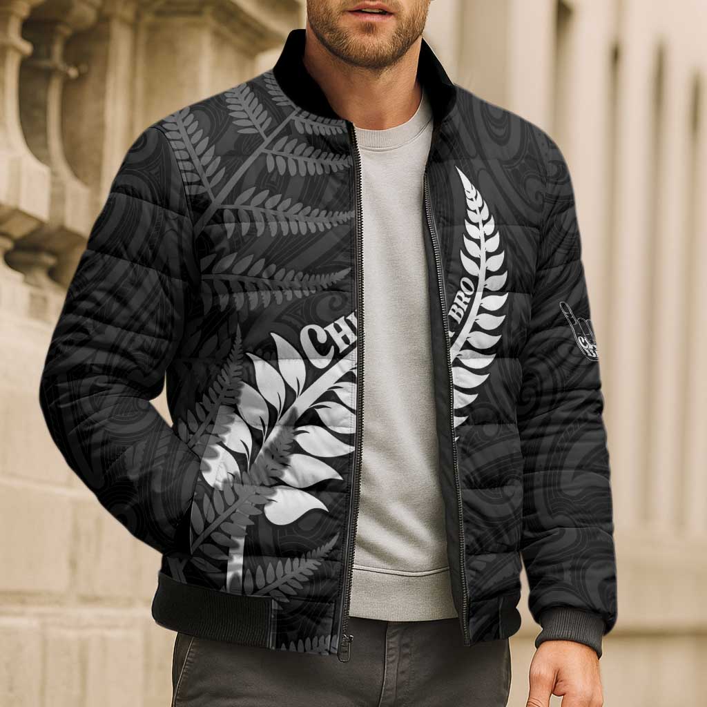 Personalised New Zealand Chur Bro Bomber Puffer Jacket Maori Koru With Silver Fern LT05 - Polynesian Pride