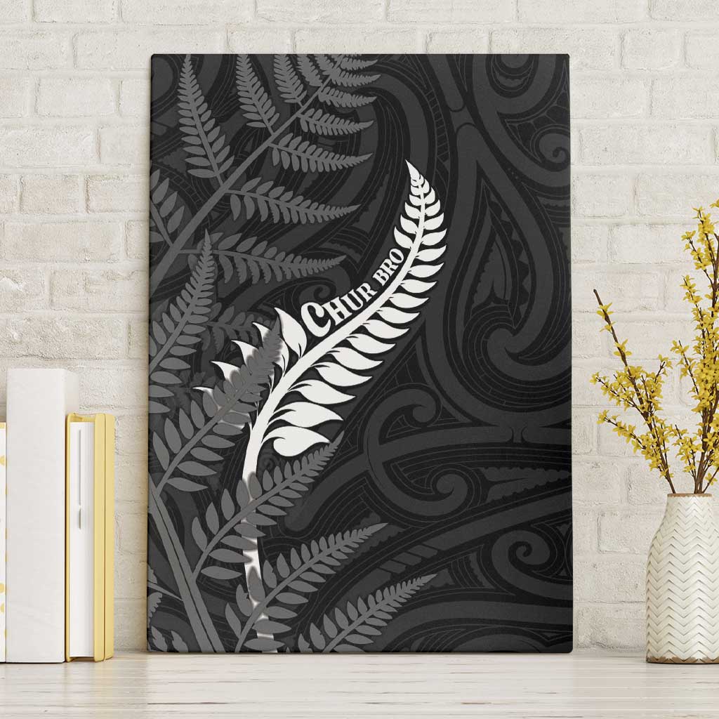 New Zealand Chur Bro Canvas Wall Art Maori Koru With Silver Fern LT05 Without Frame Black - Polynesian Pride