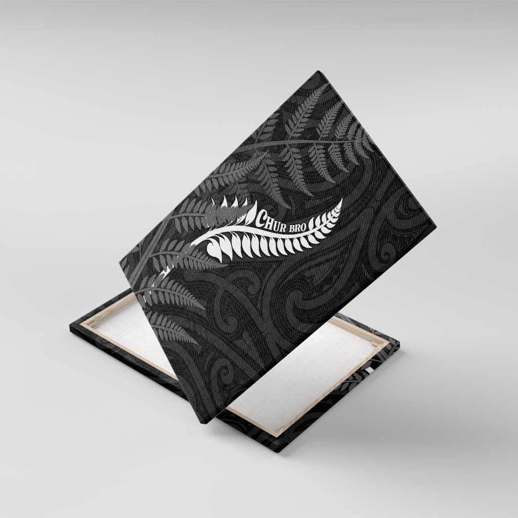 New Zealand Chur Bro Canvas Wall Art Maori Koru With Silver Fern LT05 With Frame Black - Polynesian Pride