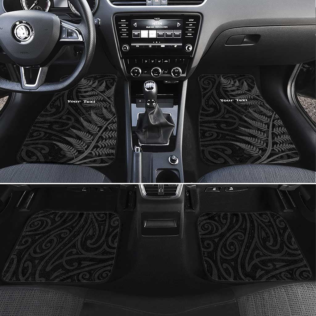 Personalised New Zealand Chur Bro Car Mats Maori Koru With Silver Fern LT05 Set 4pcs Black - Polynesian Pride