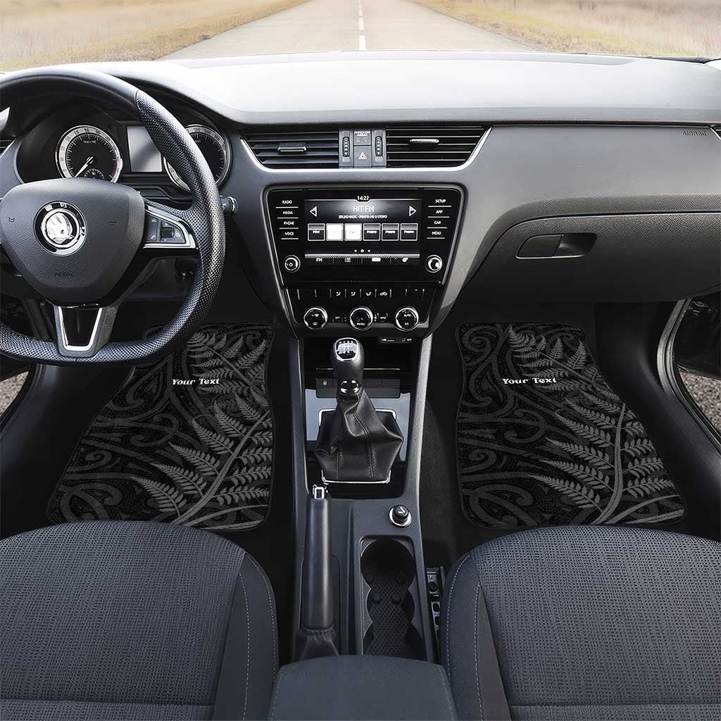 Personalised New Zealand Chur Bro Car Mats Maori Koru With Silver Fern LT05 Set 2pcs - Front Black - Polynesian Pride