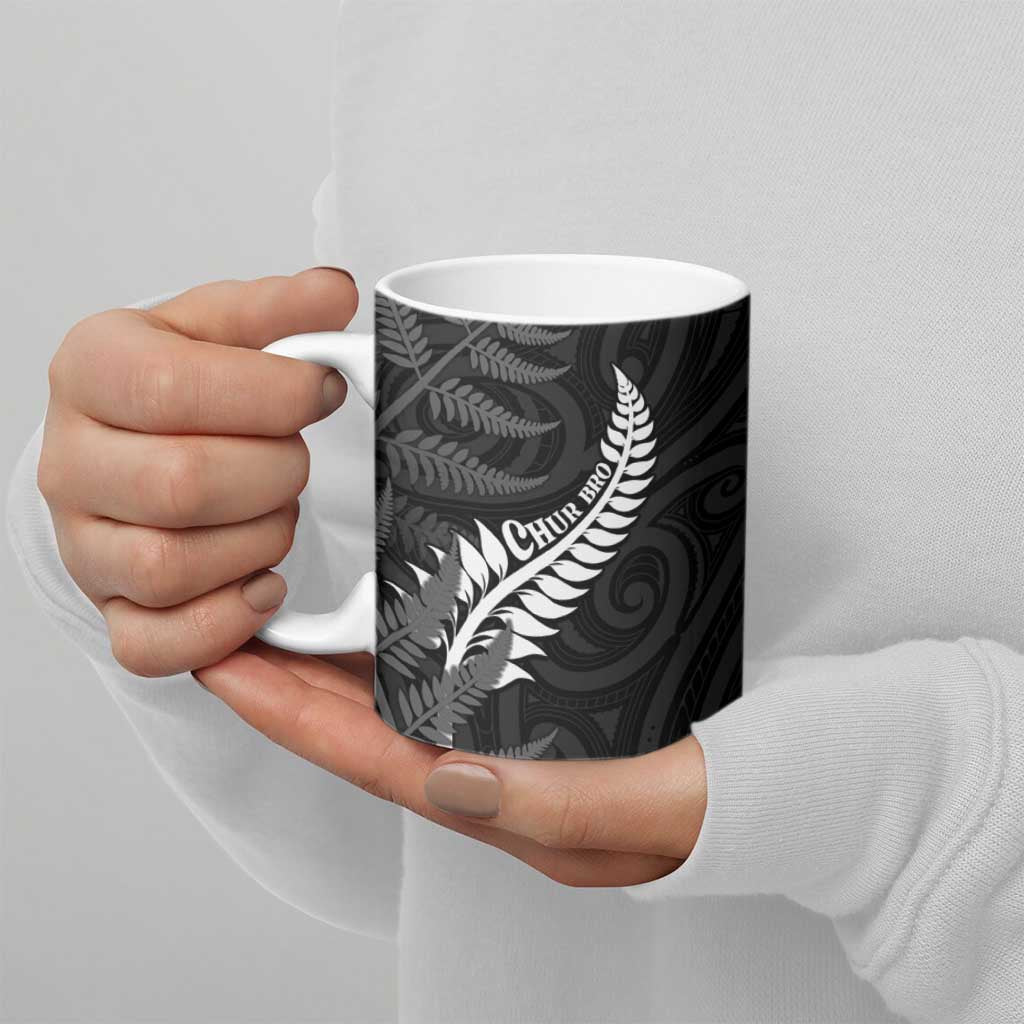 Personalised New Zealand Chur Bro Ceramic Mug Maori Koru With Silver Fern LT05 - Polynesian Pride