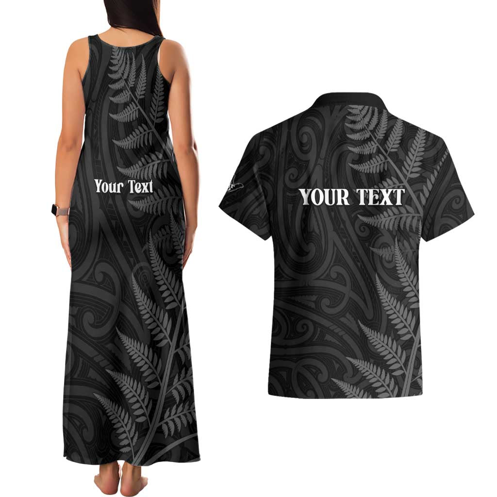 Personalised New Zealand Chur Bro Couples Matching Tank Maxi Dress and Hawaiian Shirt Maori Koru With Silver Fern