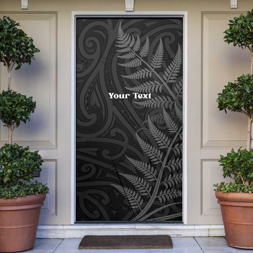 Personalised New Zealand Chur Bro Door Cover Maori Koru With Silver Fern LT05 Black - Polynesian Pride