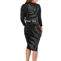 Personalised New Zealand Chur Bro Family Matching Long Sleeve Bodycon Dress and Hawaiian Shirt Maori Koru With Silver Fern