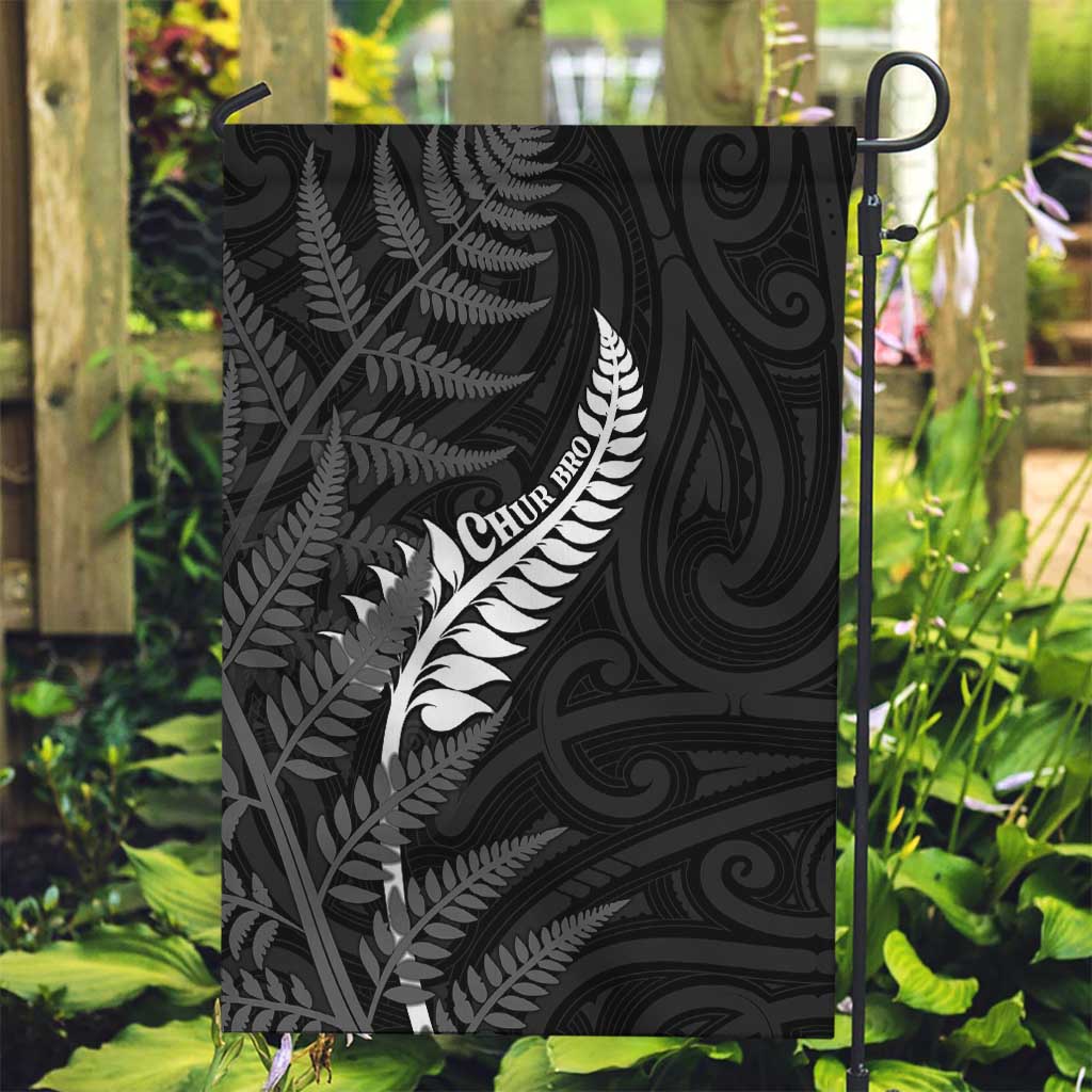 New Zealand Chur Bro Garden Flag Maori Koru With Silver Fern LT05 Garden Flag Black - Polynesian Pride