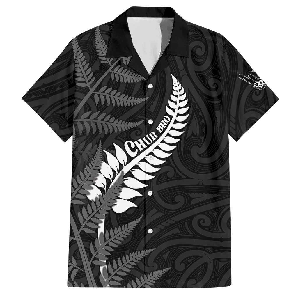 Personalised New Zealand Chur Bro Hawaiian Shirt Maori Koru With Silver Fern