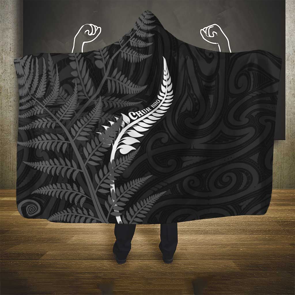 New Zealand Chur Bro Hooded Blanket Maori Koru With Silver Fern LT05 - Polynesian Pride