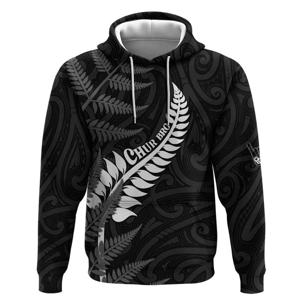 Personalised New Zealand Chur Bro Hoodie Maori Koru With Silver Fern
