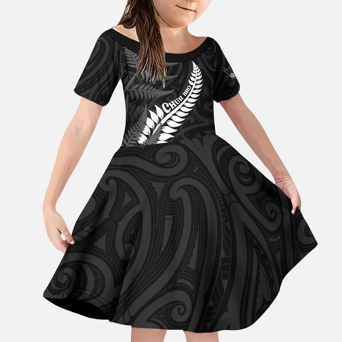 Personalised New Zealand Chur Bro Kid Short Sleeve Dress Maori Koru With Silver Fern