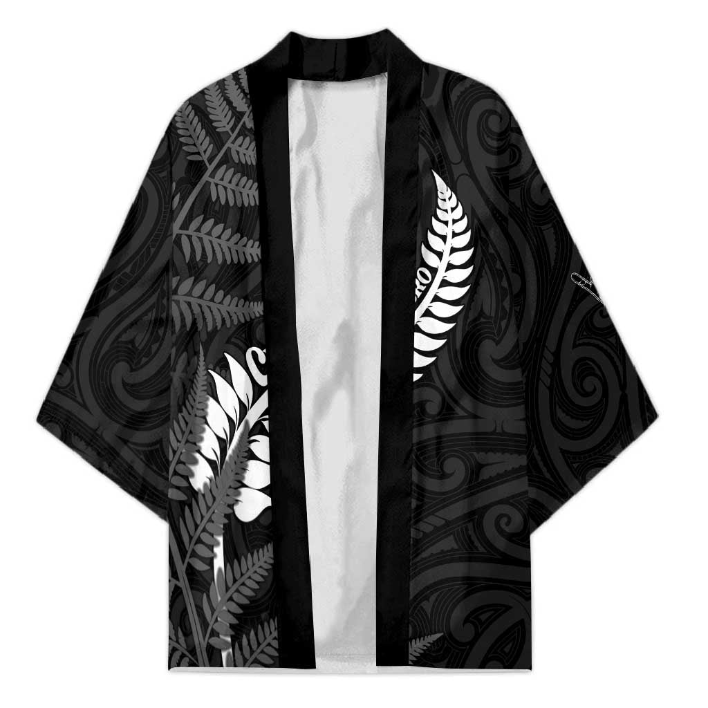 Personalised New Zealand Chur Bro Kimono Maori Koru With Silver Fern LT05 Unisex Black - Polynesian Pride