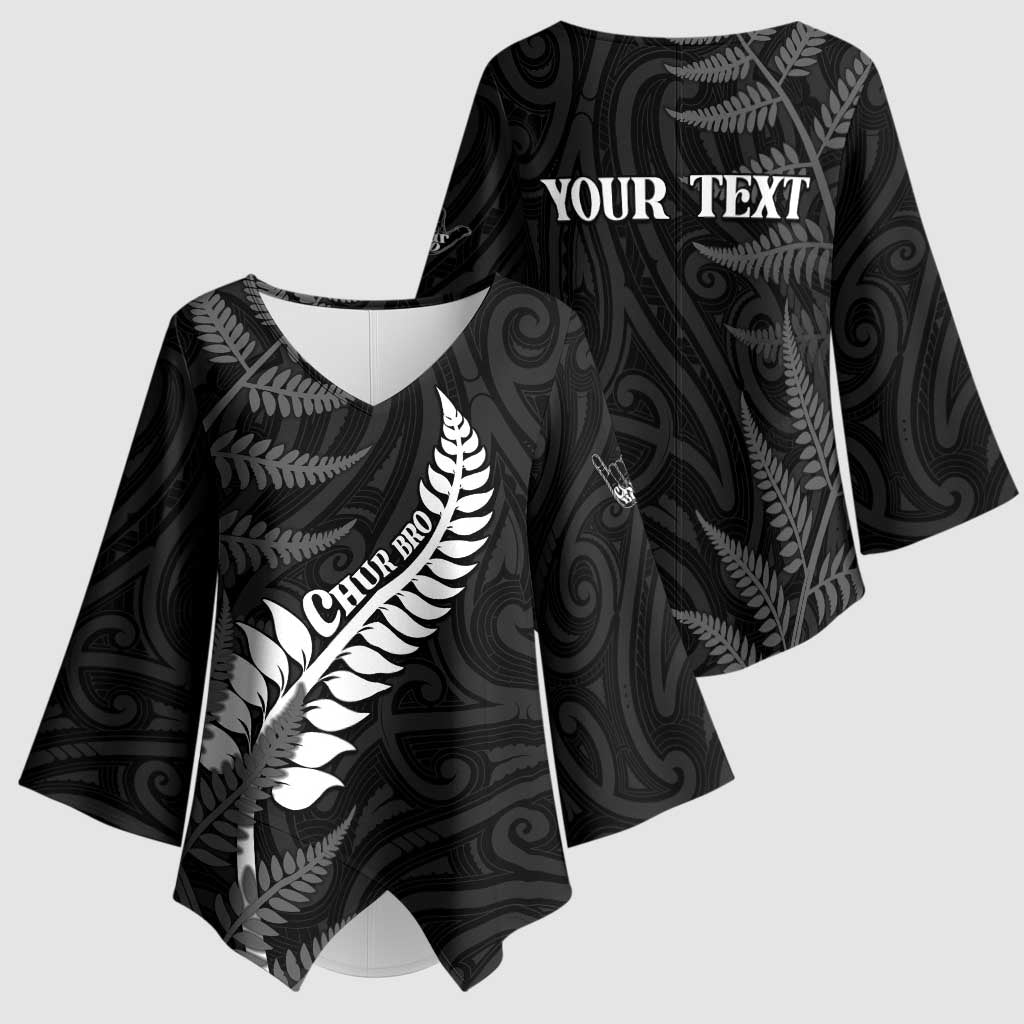 Personalised New Zealand Chur Bro Kimono Sleeve Blouse Maori Koru With Silver Fern LT05 - Polynesian Pride