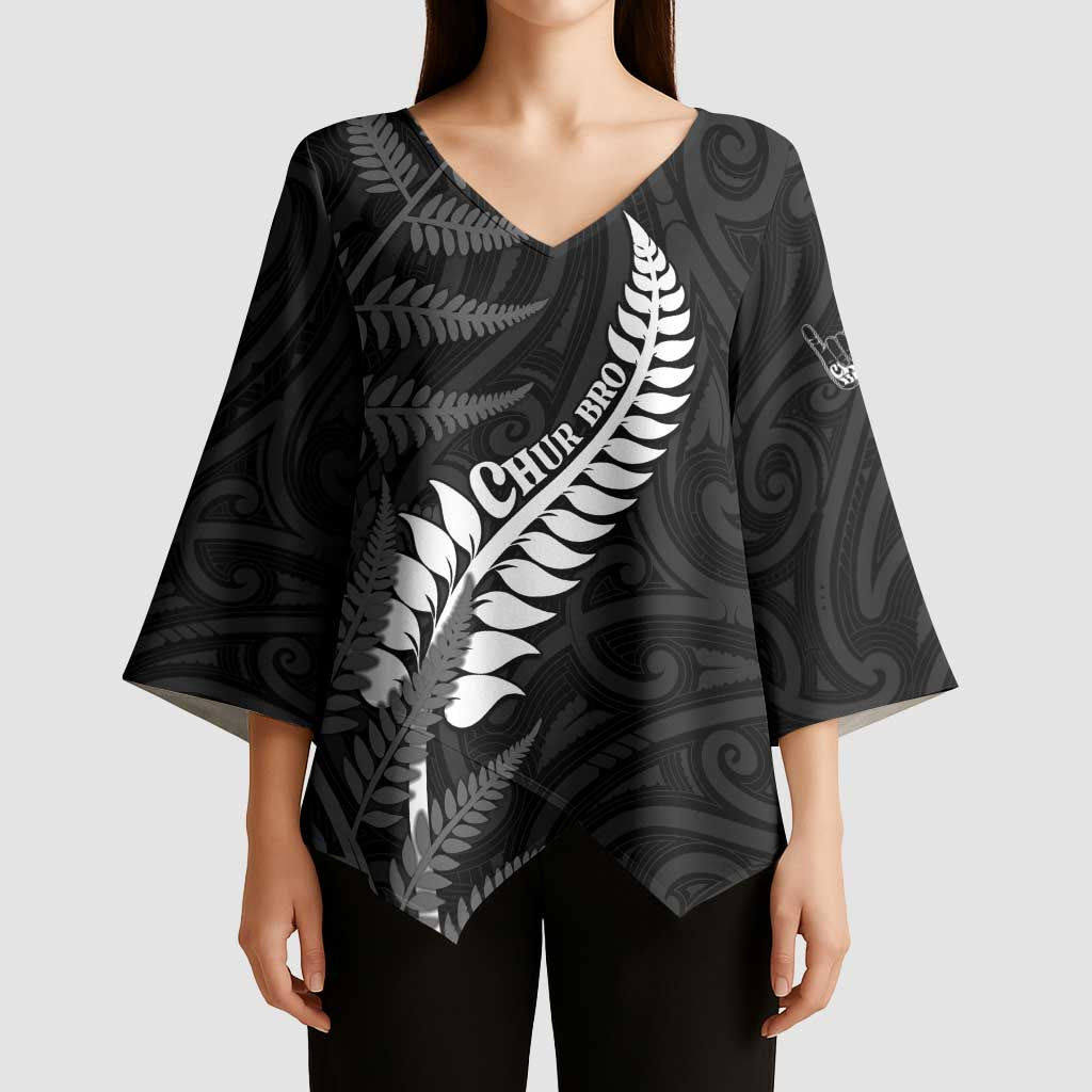 Personalised New Zealand Chur Bro Kimono Sleeve Blouse Maori Koru With Silver Fern LT05 - Polynesian Pride