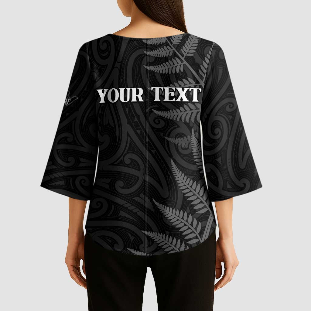 Personalised New Zealand Chur Bro Kimono Sleeve Blouse Maori Koru With Silver Fern LT05 - Polynesian Pride