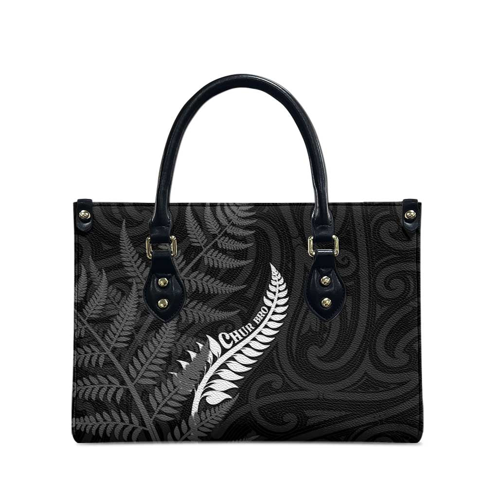 New Zealand Chur Bro Leather Bag Maori Koru With Silver Fern LT05 - Polynesian Pride