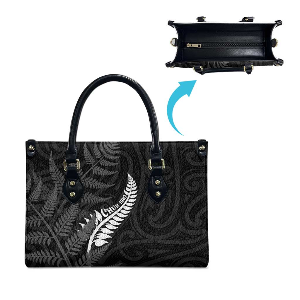 New Zealand Chur Bro Leather Bag Maori Koru With Silver Fern LT05 - Polynesian Pride