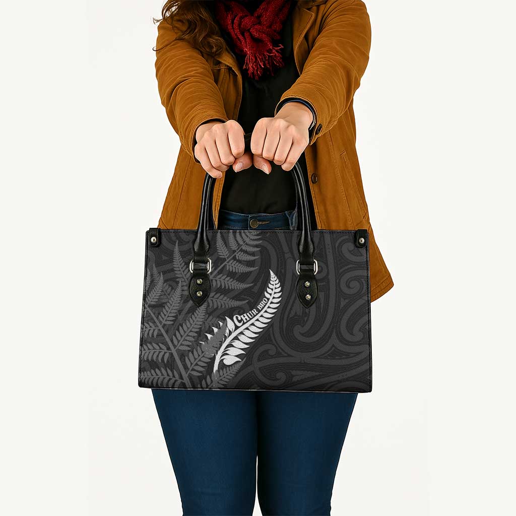 New Zealand Chur Bro Leather Bag Maori Koru With Silver Fern LT05 - Polynesian Pride