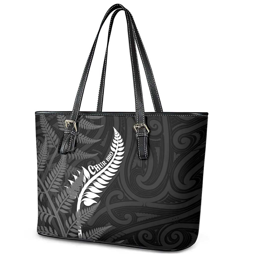 New Zealand Chur Bro Leather Tote Bag Maori Koru With Silver Fern LT05 - Polynesian Pride