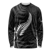 Personalised New Zealand Chur Bro Long Sleeve Shirt Maori Koru With Silver Fern LT05 Unisex Black - Polynesian Pride