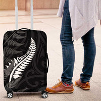 New Zealand Chur Bro Luggage Cover Maori Koru With Silver Fern LT05 Black - Polynesian Pride
