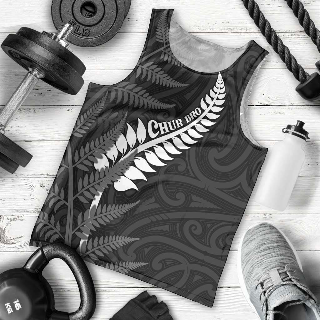 Personalised New Zealand Chur Bro Men Tank Top Maori Koru With Silver Fern LT05 - Polynesian Pride
