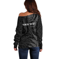 Personalised New Zealand Chur Bro Off Shoulder Sweater Maori Koru With Silver Fern LT05 - Polynesian Pride