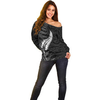 Personalised New Zealand Chur Bro Off Shoulder Sweater Maori Koru With Silver Fern LT05 - Polynesian Pride