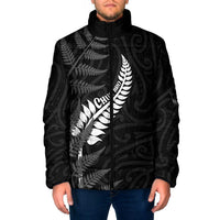 Personalised New Zealand Chur Bro Padded Jacket Maori Koru With Silver Fern LT05 Men Black - Polynesian Pride