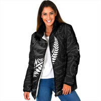 Personalised New Zealand Chur Bro Padded Jacket Maori Koru With Silver Fern LT05 Women Black - Polynesian Pride