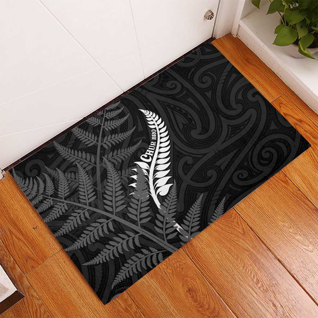 New Zealand Chur Bro Rubber Doormat Maori Koru With Silver Fern LT05 - Polynesian Pride