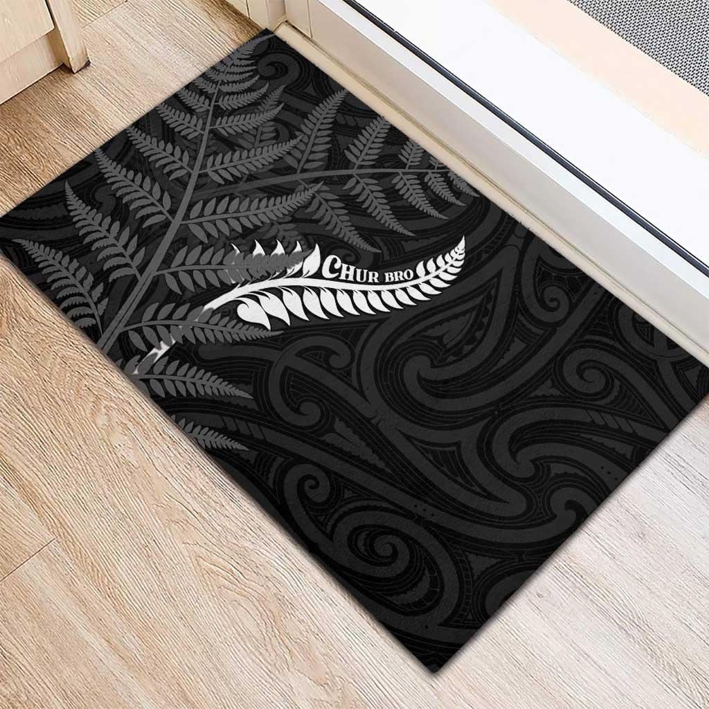 New Zealand Chur Bro Rubber Doormat Maori Koru With Silver Fern LT05 - Polynesian Pride