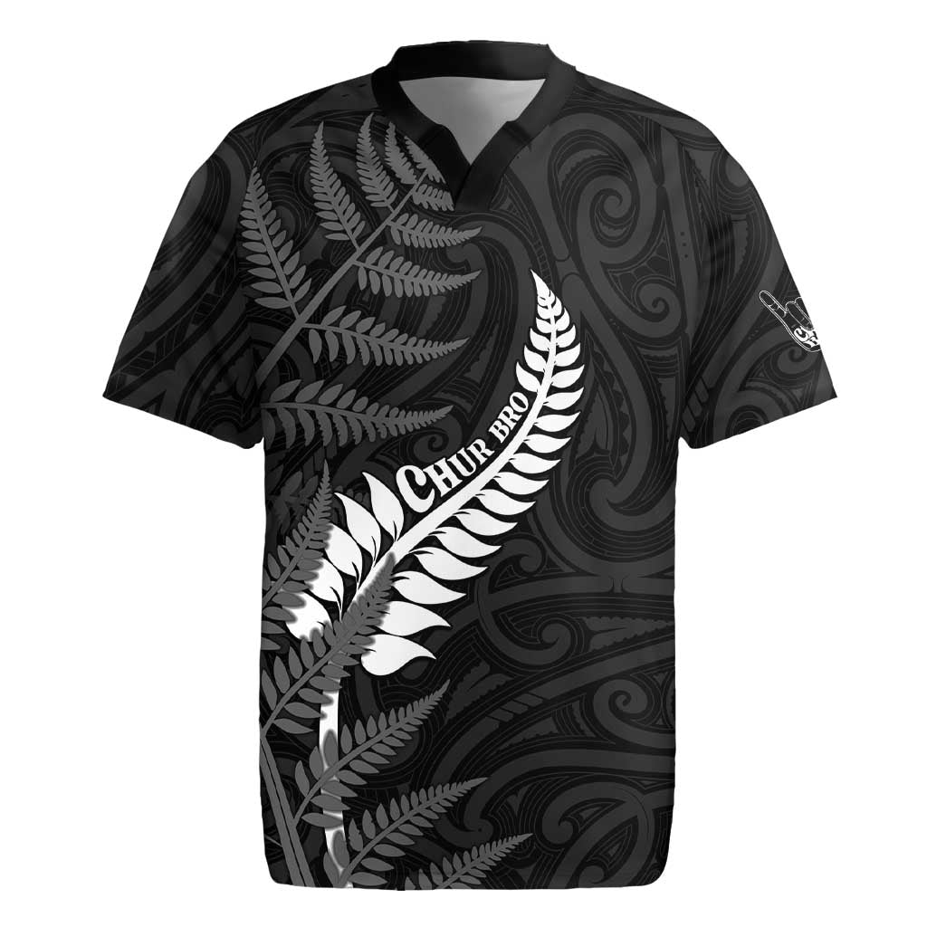 Personalised New Zealand Chur Bro Rugby Jersey Maori Koru With Silver Fern LT05 Black - Polynesian Pride