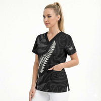 Personalised New Zealand Chur Bro Scrub Top Maori Koru With Silver Fern LT05 - Polynesian Pride