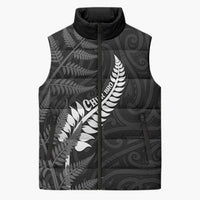 Personalised New Zealand Chur Bro Sleeveless Puffer Jacket Maori Koru With Silver Fern LT05 Unisex Black - Polynesian Pride