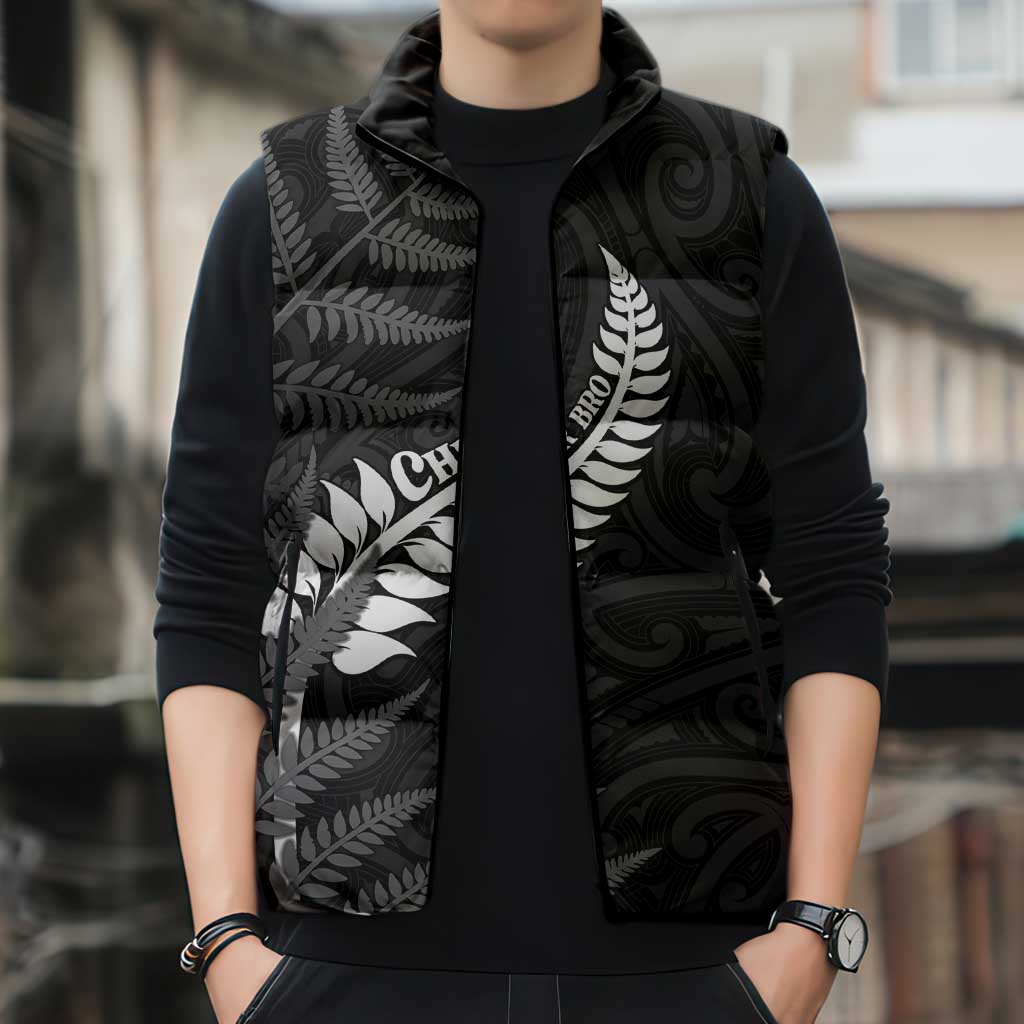 Personalised New Zealand Chur Bro Sleeveless Puffer Jacket Maori Koru With Silver Fern LT05 - Polynesian Pride
