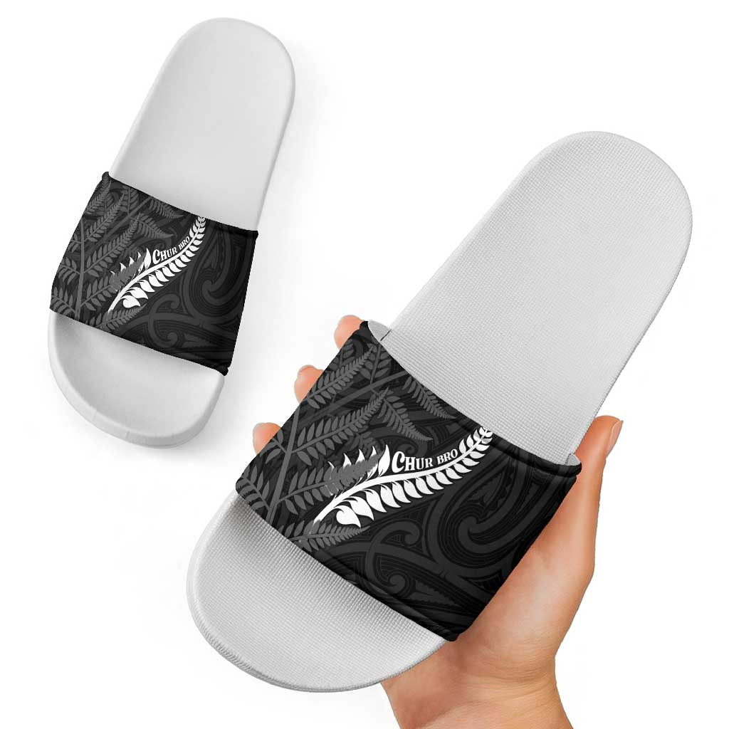 New Zealand Chur Bro Slide Sandals Maori Koru With Silver Fern LT05 - Polynesian Pride