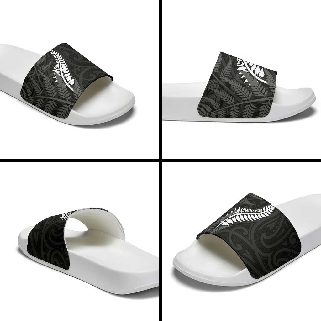 New Zealand Chur Bro Slide Sandals Maori Koru With Silver Fern LT05 - Polynesian Pride