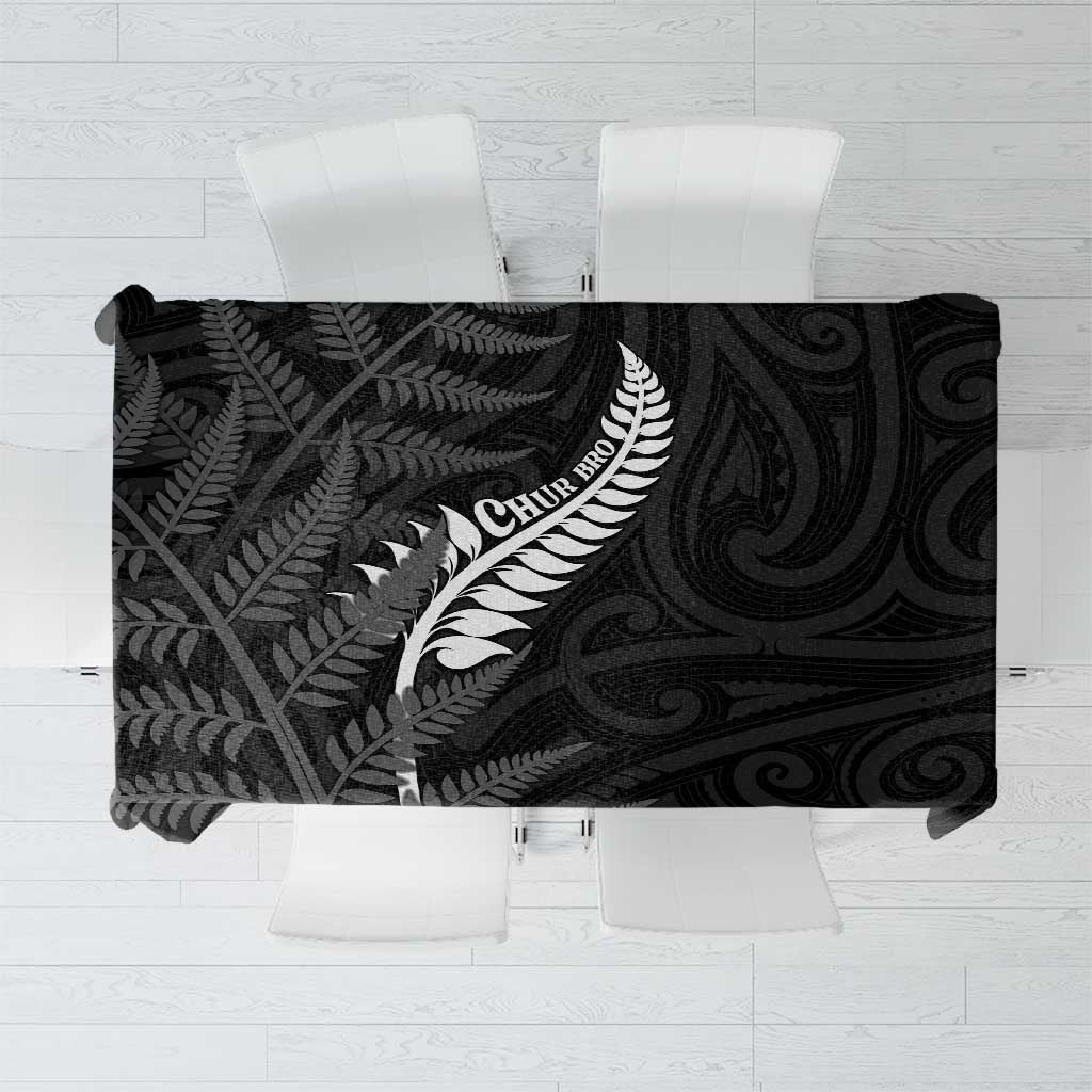 New Zealand Chur Bro Tablecloth Maori Koru With Silver Fern LT05 Black - Polynesian Pride