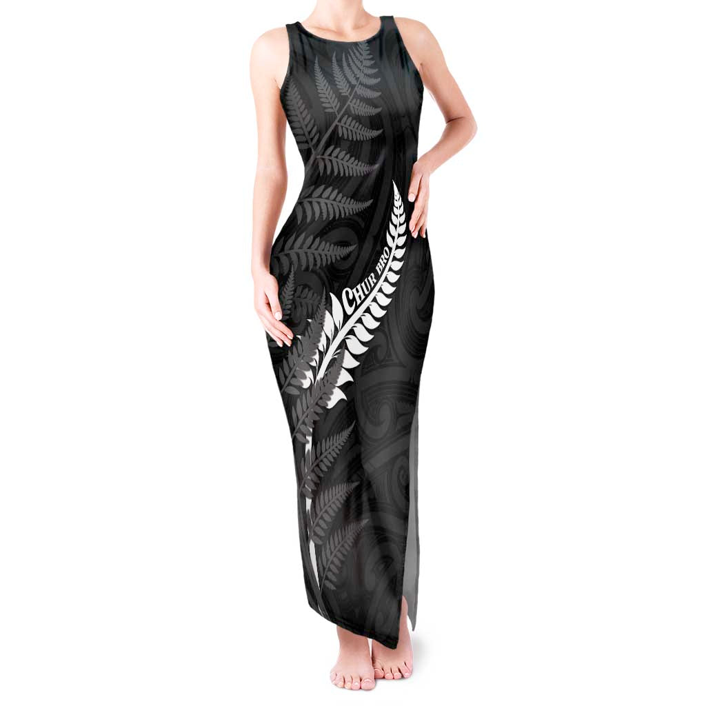 Personalised New Zealand Chur Bro Tank Maxi Dress Maori Koru With Silver Fern LT05 Women Black - Polynesian Pride