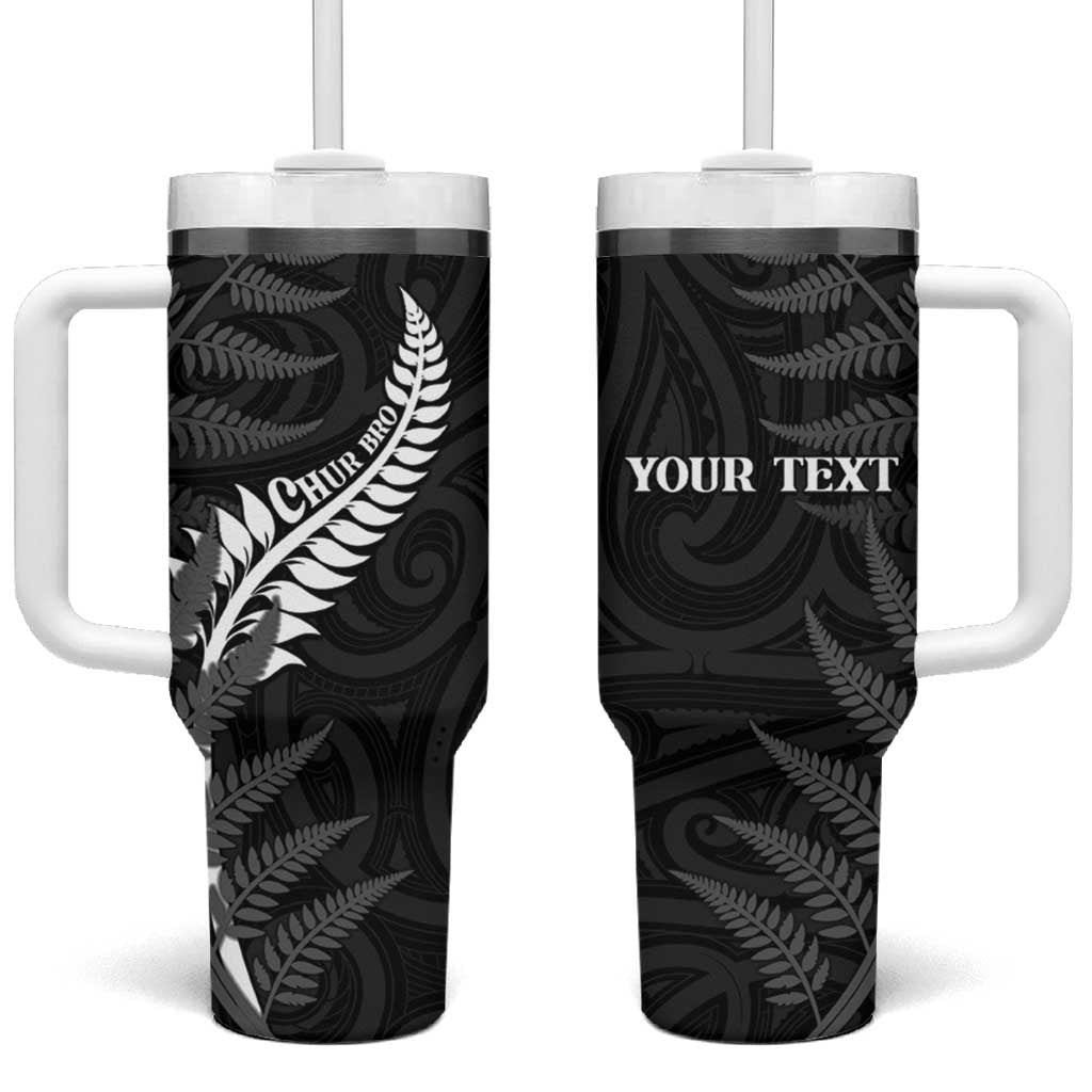 Personalised New Zealand Chur Bro Tumbler With Handle Maori Koru With Silver Fern LT05 One Size: 40 oz Black - Polynesian Pride