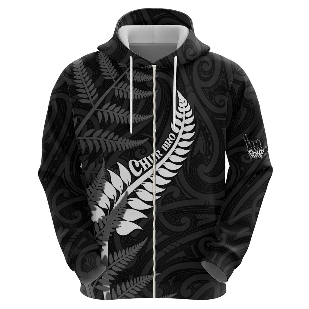 Personalised New Zealand Chur Bro Zip Hoodie Maori Koru With Silver Fern LT05 - Polynesian Pride