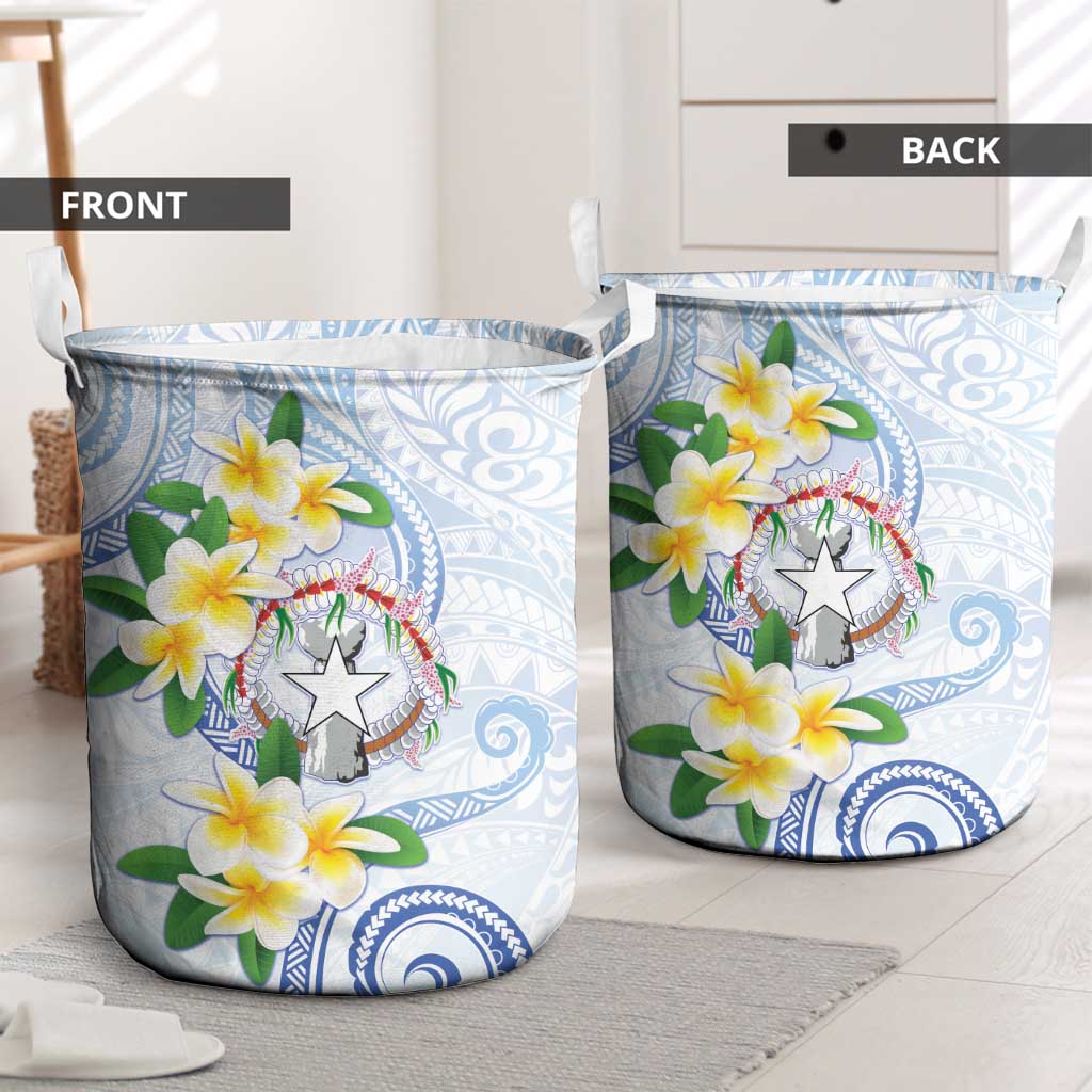 Northern Mariana Islands Chamorro Laundry Basket Plumeria Curves Style White Version LT05 - Polynesian Pride
