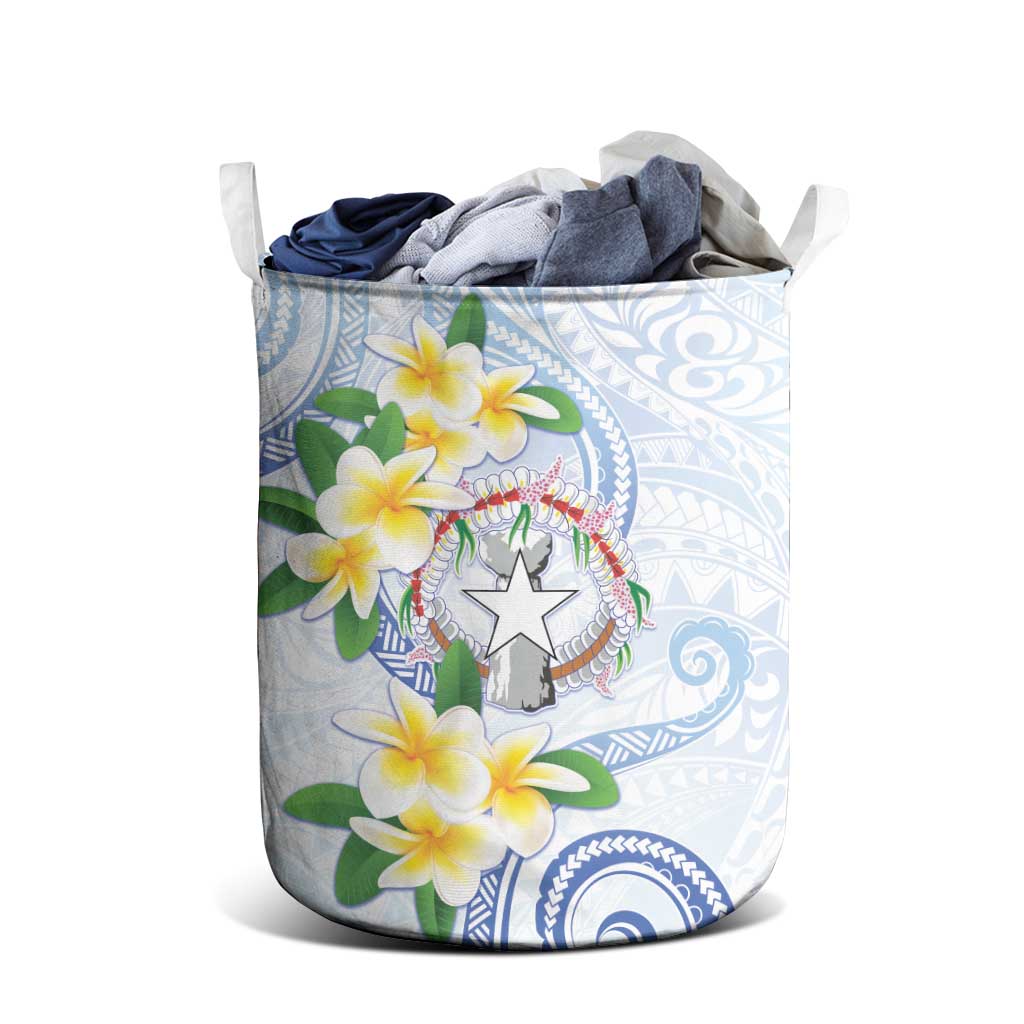 Northern Mariana Islands Chamorro Laundry Basket Plumeria Curves Style White Version LT05 - Polynesian Pride