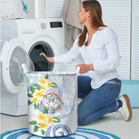 Northern Mariana Islands Chamorro Laundry Basket Plumeria Curves Style White Version LT05 - Polynesian Pride
