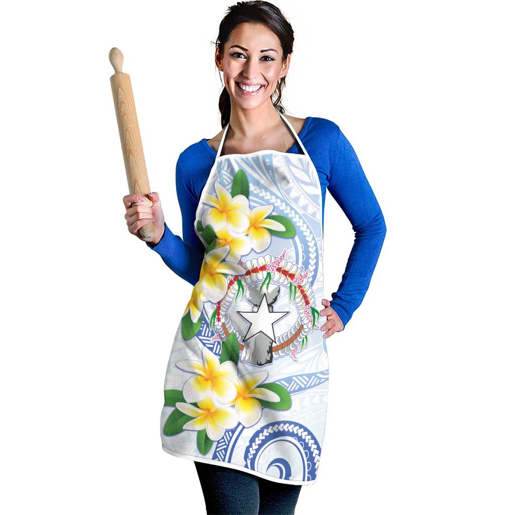 Northern Mariana Islands Chamorro Apron Plumeria Curves Style White Version LT05 - Polynesian Pride