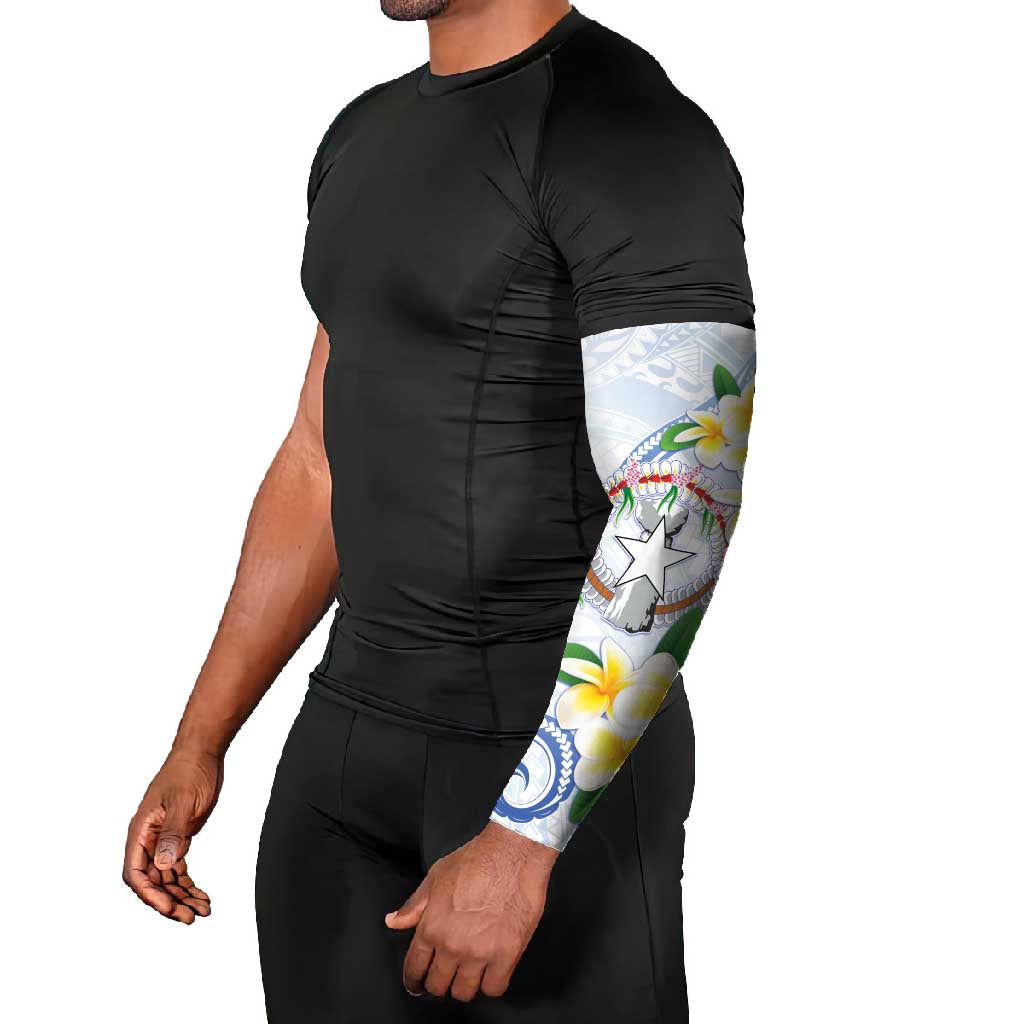 Northern Mariana Islands Chamorro Arm Sleeves Plumeria Curves Style White Version LT05 - Polynesian Pride